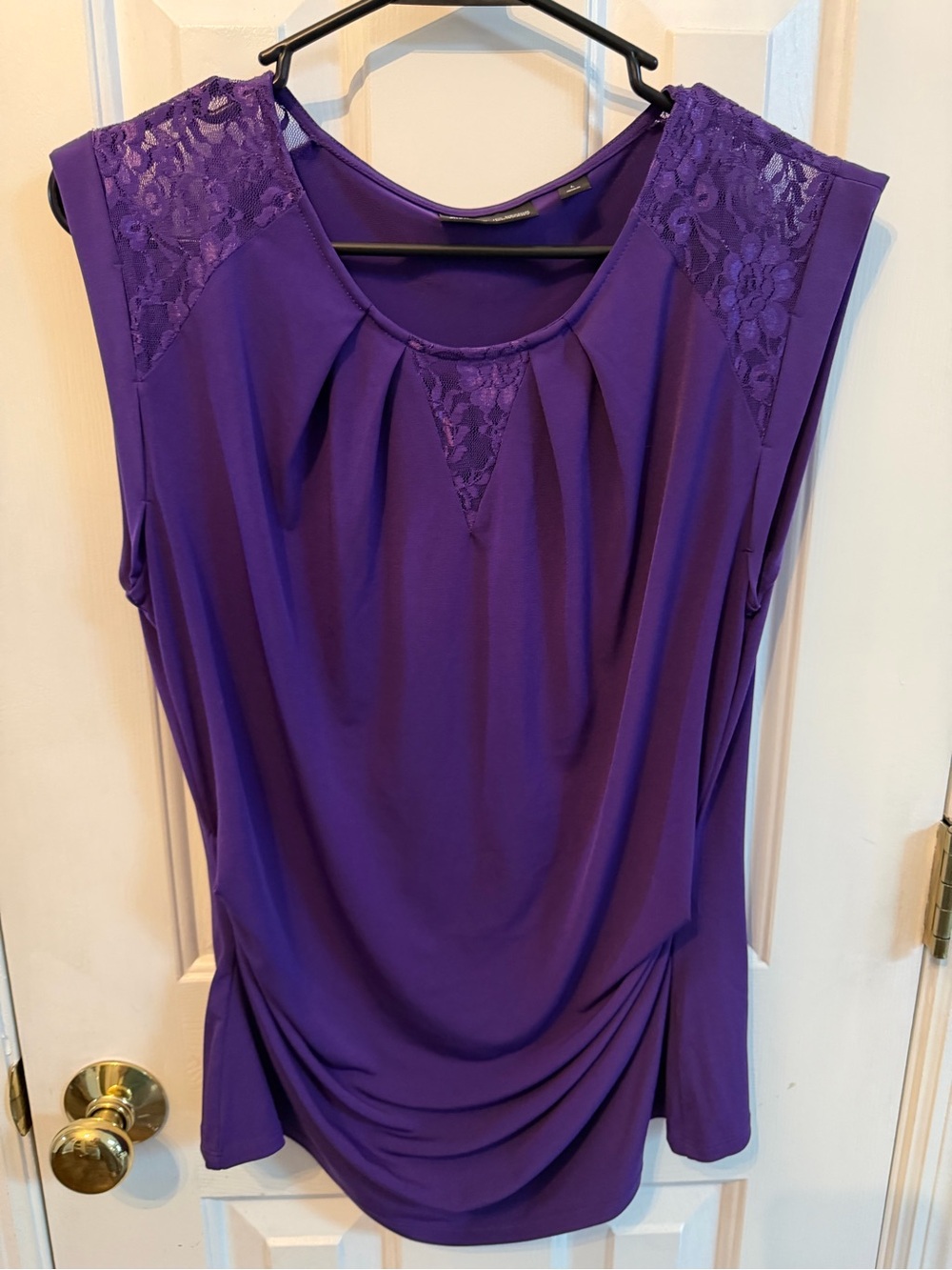 New York & Company Purple Lace-Trim Sleeveless Drape Top